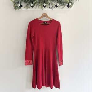 Jason Wu Red Sequin Cuff Skater Sweater Dress Holiday Christmas Party Small OO60